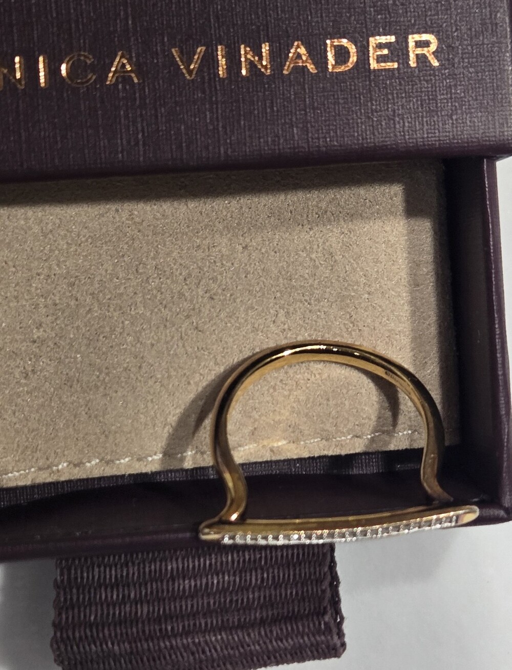 Monica Vinader Skinny Stacking Ring - 18k Gold Vermeil & Diamond - Size 7.5 - Picture 8 of 14